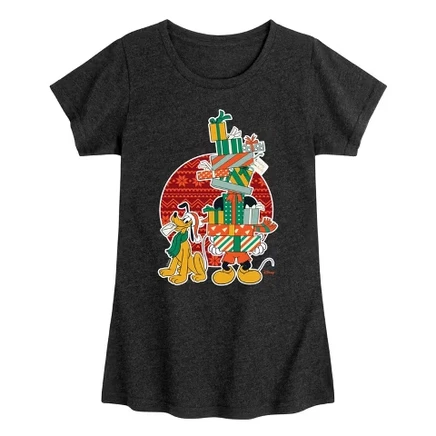 Mickey And Presents Fitted Short Sleeve Graphic T-Shirt heather black