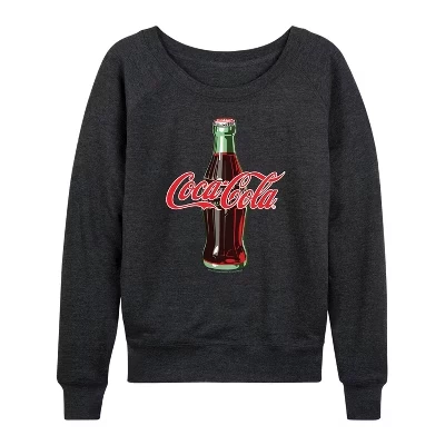 Женская футболка с логотипом на бутылке Coca-cola, легкая французская махровая рубашка с широким вырезом и длинным рукавом, с графическим рисунком 