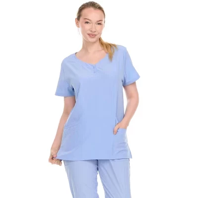 Женский топ-скраб HEAL+WEAR с V–образным вырезом и 4-полосной эластичностью-Мягкая эластичная рубашка для медсестер классического покроя с 2 карманами