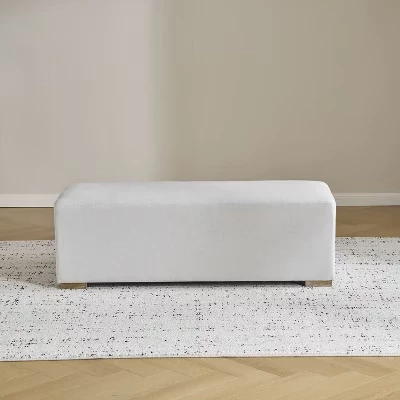 Длинный пуфик с обивкой из каучукового дерева Amily Modern белого цвета