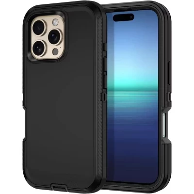 Чехол, совместимый с iPhone 16 Pro Max - Трехслойная сверхпрочная защита черного цвета