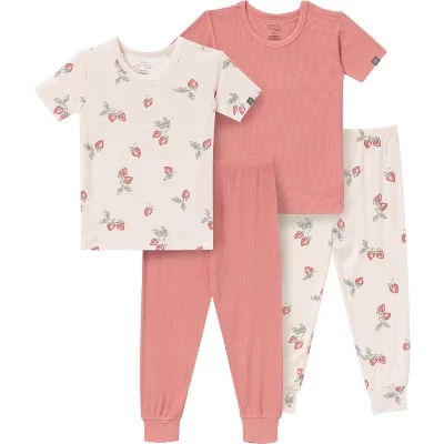 Пижамный комплект Modern Moments™ от Gerber для малышей, нейтральный в гендерном отношении, из 4 предметов в обтяжку, светло-розовый и клубничный