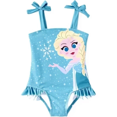 Цельные купальники Disney Kids с бантом и оборками бирюзового цвета