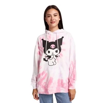 Женская розовая флисовая толстовка с капюшоном Tie-Dye и длинными рукавами Kuromi Ice Cream Treats розового цвета