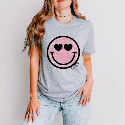 S.W.Smiley Leopard Heart Eyes Smiley - женская футболка с коротким рукавом и рисунком
