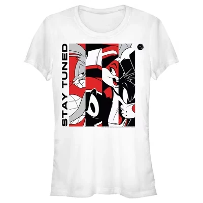 Женская футболка Juniors Womens : Новое наследие Следите за обновлениями: Красные и черные вставки на футболке белого цвета