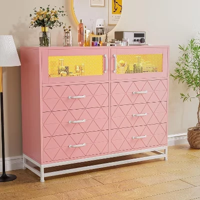 Комод Acekool с 6 ящиками и шкафом, розовый