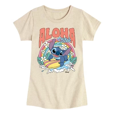 Aloha Stitch Rainbow Surf- Молодежная футболка с коротким рукавом для девочек, приталенная футболка с коротким рукавом и рисунком birch