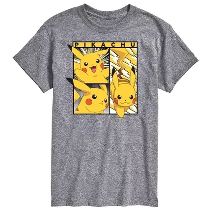 Мужская футболка Pokémon Pikachu Poses, серый меланж