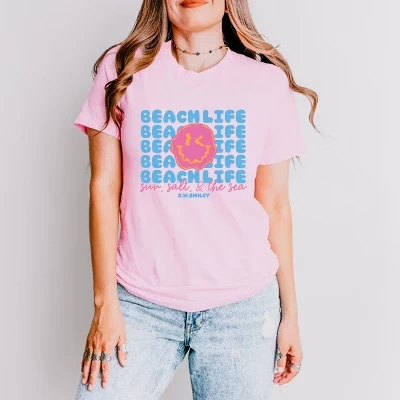 S.W.Smiley Beach Life Smiley Face - женская футболка с коротким рукавом розового цвета