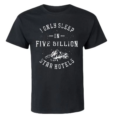 Мужская футболка с коротким рукавом и рисунком I Only Sleep in Five Billion Star Hotel черного цвета.