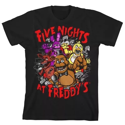 Футболка для мальчика Five Night's At Freddy's Bonnie Chica Foxy, пробивающаяся сквозь стену, черная, черный