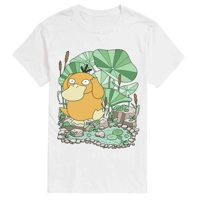 Мужская футболка с коротким рукавом и рисунком Pokémon - Psyduck Pond, белая
