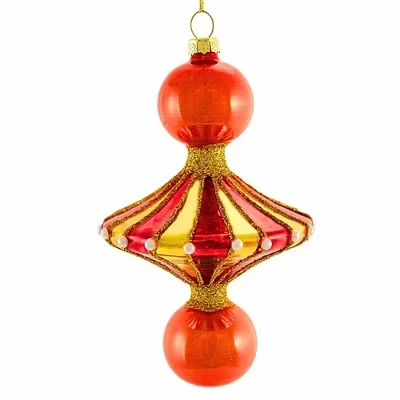 Ёлочная игрушка Cody Foster Merry & Bright Spindle, стеклянная веретенообразная винтажная, 13 см, оранжевая