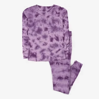 Пижама Leveret Kids из двух частей хлопка с краской для галстуков фиолетового цвета