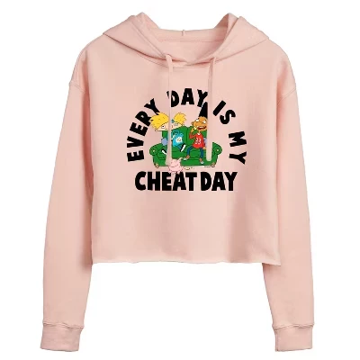 Женская укороченная толстовка с капюшоном Cheat Day с рисунком синего цвета