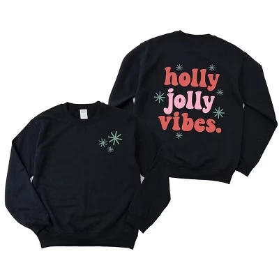 Женская толстовка с рисунком в стиле ретро Holly Jolly Vibes спереди и сзади midnight