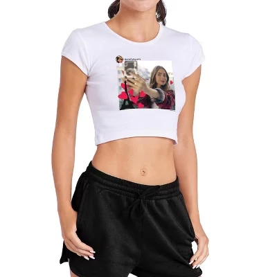 Women's  Selfie Cap Sleeve Baby Rib Crop Top white
