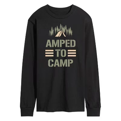 Мужская футболка с длинным рукавом Amped To Camp с графическим рисунком черного цвета
