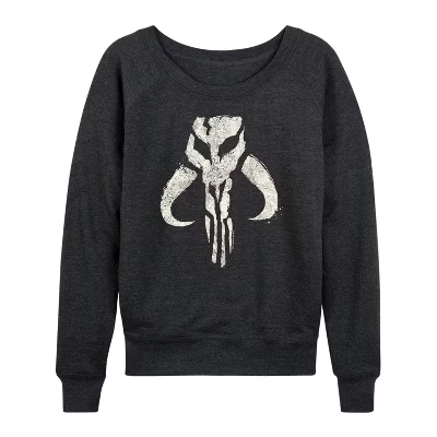 Женская - Легкая махровая рубашка Mandalorian Mando Icon с широким вырезом и длинным рукавом с графическим рисунком heather charcoal
