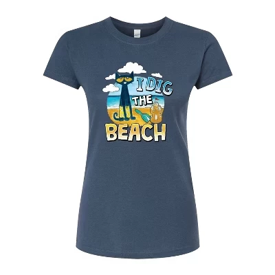 Женская приталенная футболка с рисунком I Dig The Beach цвета индиго