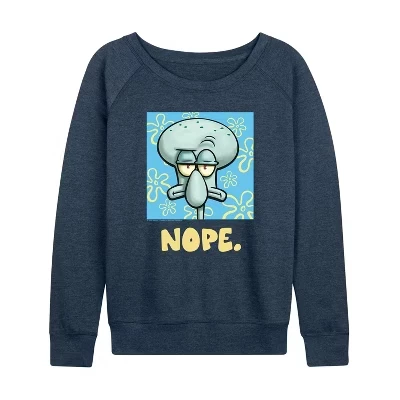 Женская легкая махровая рубашка Nope Squidward с широким вырезом и длинным рукавом с графическим рисунком heather indigo от Nope Squidward