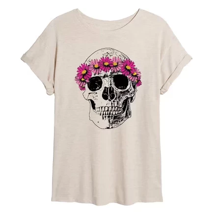 Женская футболка Instant Message Skull Floral, бежевая