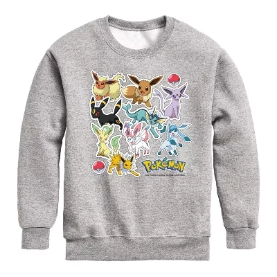 Флисовая толстовка с длинным рукавом Athletic Heather для мальчиков с наклейками Eevee Evolution и изображением покемонов.