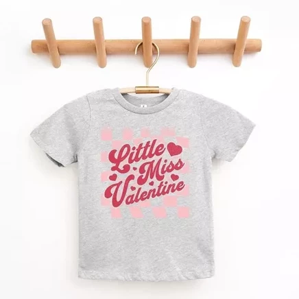 Клетчатая футболка для малышей Little Miss Valentine с коротким рукавом цвета Хизер Грей