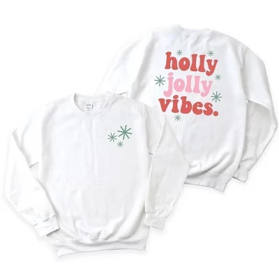 Женская толстовка с рисунком в стиле ретро Holly Jolly Vibes спереди и сзади белого цвета