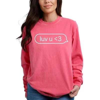Текстовое сообщение Luv U - Женская одежда, окрашенная футболка с длинным рукавом и рисунком crunchberry