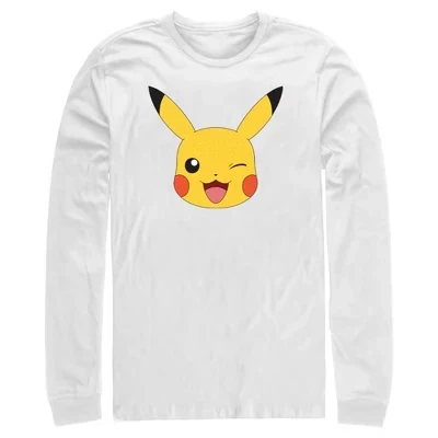 Мужская рубашка с длинным рукавом Pikachu Wink Face белого цвета
