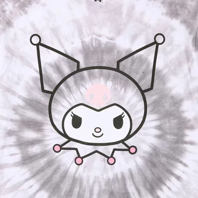 Мужская футболка с круглым вырезом и коротким рукавом Kuromi Character Face, черный спиральный галстук-краситель, черный галстук-краситель
