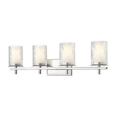 Туалетный столик Grayson 4-Light для ванной комнаты - Современный дизайн из стали с прозрачным стеклянным рассеивателем серебристого цвета