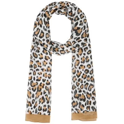 Women's Leopard Print Vintage Lightweight Silky Sunscreen Neckerchief Wrap 1 Pc light tan
