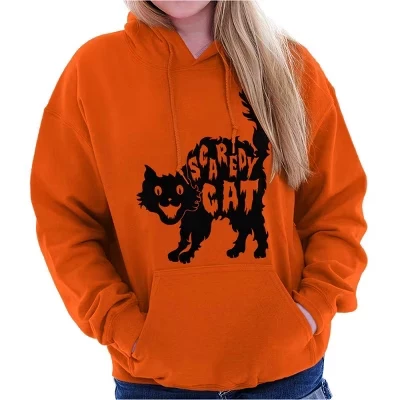 Винтажный Хэллоуин Scaredy Cat Милая толстовка с капюшоном для женщин оранжевого цвета
