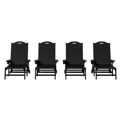 Шезлонги Aruba Outdoor HDPE Patio с колесиками и подстаканником (комплект из 4-х) черные