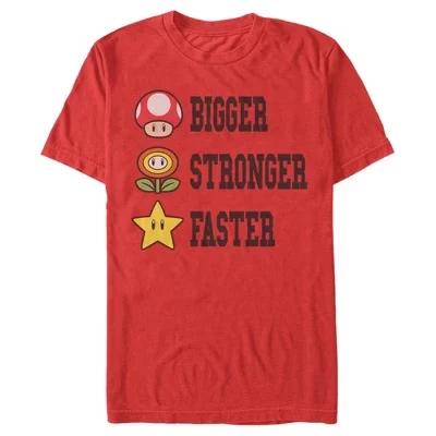 Мужская футболка Mario Bigger Stronger Faster красного цвета