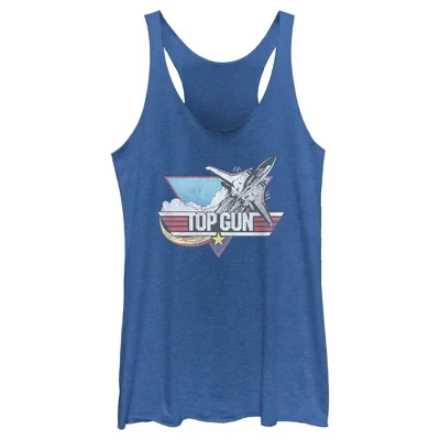 Женская майка Top Gun с истребителем, синяя