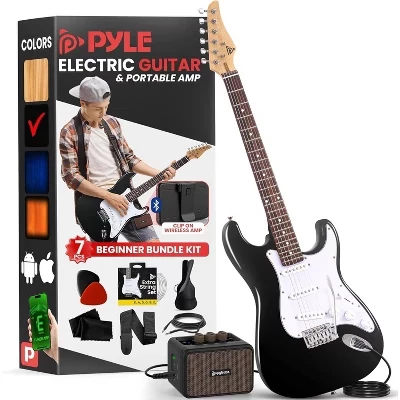 Электрогитара Pyle ST 6-струнная 39,2″ с усилителем 5 Вт, черная