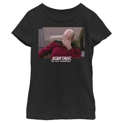 Girl's : The Next Generation Captain Picard Palm to Face Meme T-Shirt black