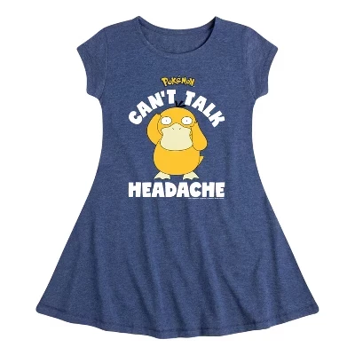 Платье для девочек с рисунком Psyduck Headhead Fit & Flair с короткими рукавами и рисунком в виде покемона для девочек, синее