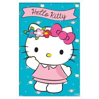 Hello Kitty: Весна 2017 - Розовое платье и цветочная корона, Настенный плакат в рамке, белый принт