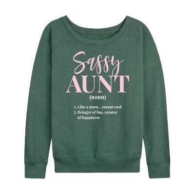 Женская легкая французская махровая рубашка Sassy Aunt с широким вырезом и длинным рукавом с графическим рисунком heather juniper