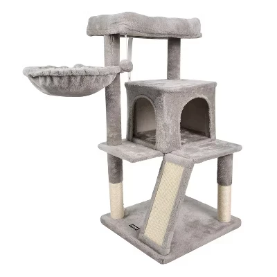 Игровой комплекс для кошек Goopaws 38″ с домиком и корзиной, серый