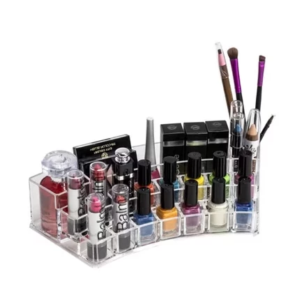 K-Cliffs Vanity Makeup Organizer Прозрачная столешница для хранения косметики Акриловые косметические принадлежности Кисти Палитра теней для век Губные помады Держатель туши для ресниц 19 слотов
