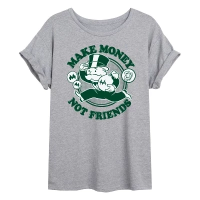 Женская футболка Monopoly Make Money Not Friends, серый меланж