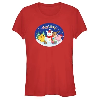 Женская футболка Juniors Womens Christmas Happy Holidays со снеговиком красного цвета