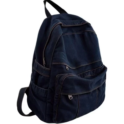 Green Canvas Backpack – Retro Rucksack for High School, College & Travel, Basic Laptop Bag dark denim
