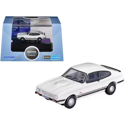 Ford Capri Mk3 RHD (правый руль) Бриллиантово-белый с черными полосками в масштабе 1/148 (N), изготовленный на заказ компанией